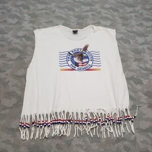 VTG Classic Platinum Tank Shirt Mens 2XL White Patriotic Biker Fringe Sleeveless